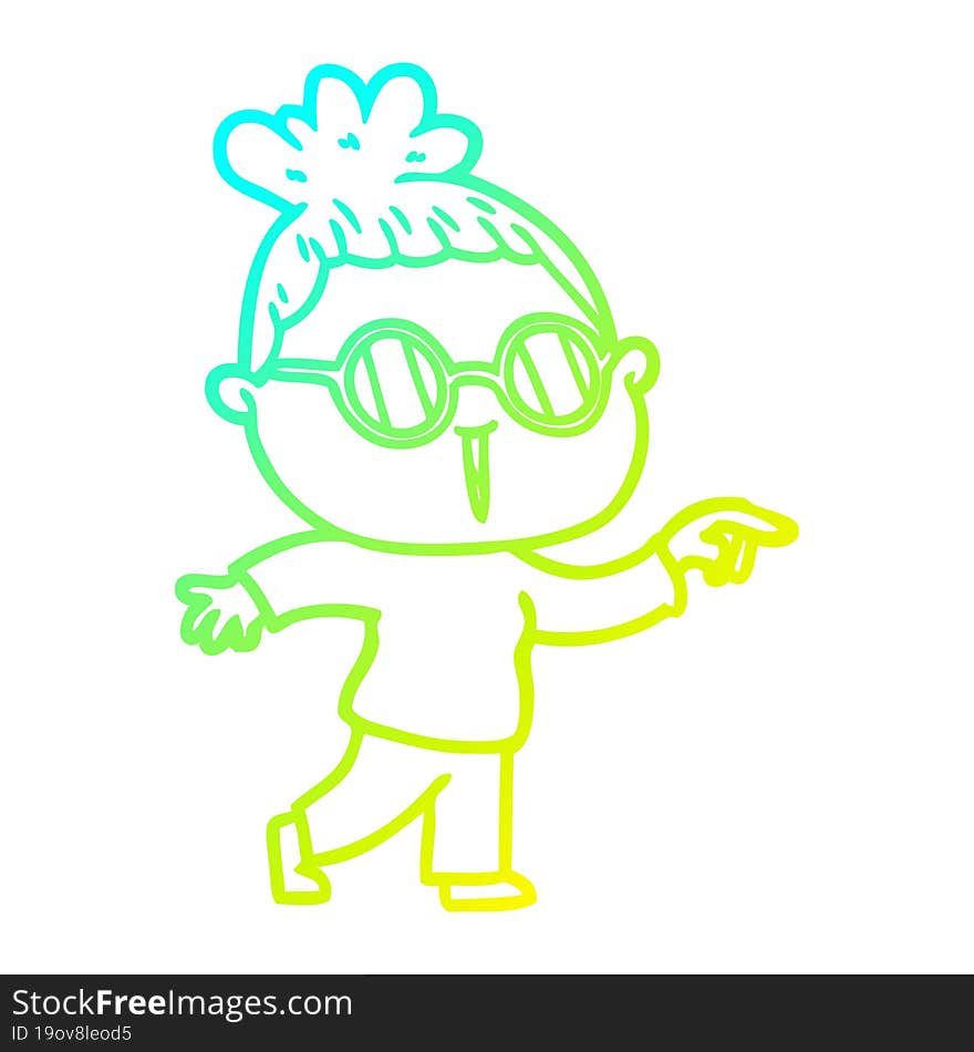 Cold Gradient Line Drawing Cartoon Woman Wearing Spectacles