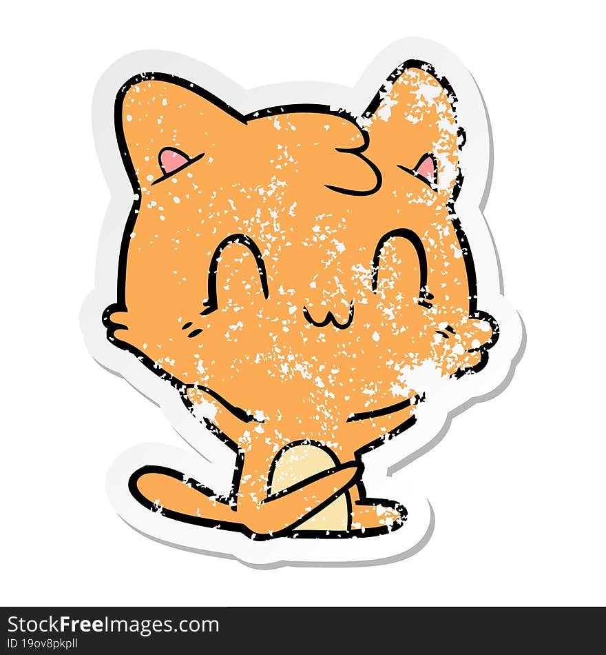 Distressed Sticker Of A Cartoon Happy Cat