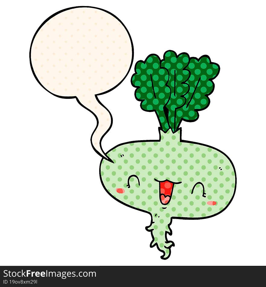 cartoon turnip with speech bubble in comic book style