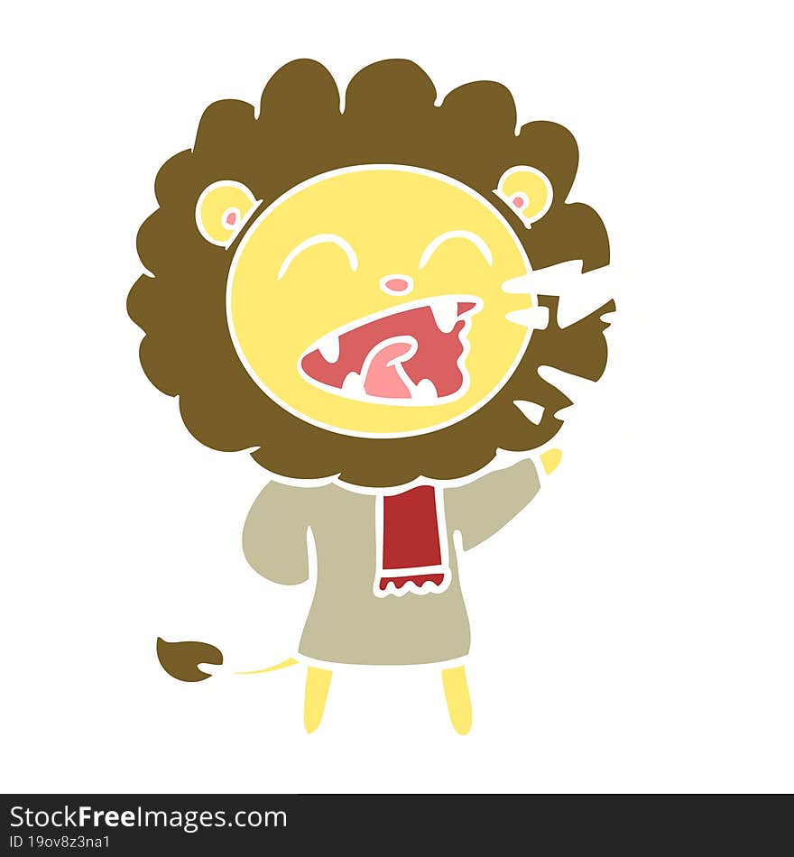 Flat Color Style Cartoon Roaring Lion