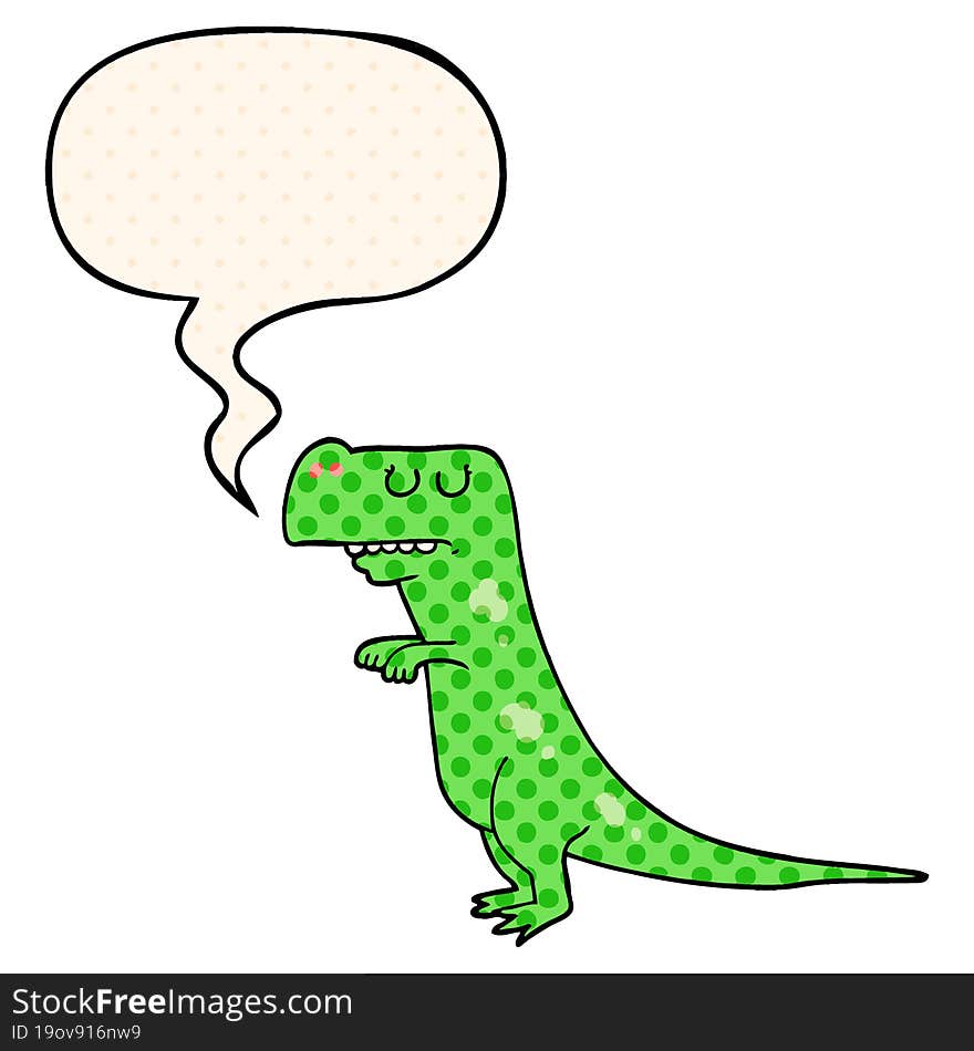 cartoon dinosaur and speech bubble in comic book style