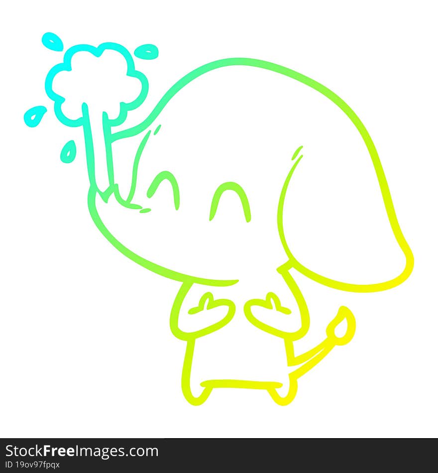 cold gradient line drawing cute cartoon elephant spouting water