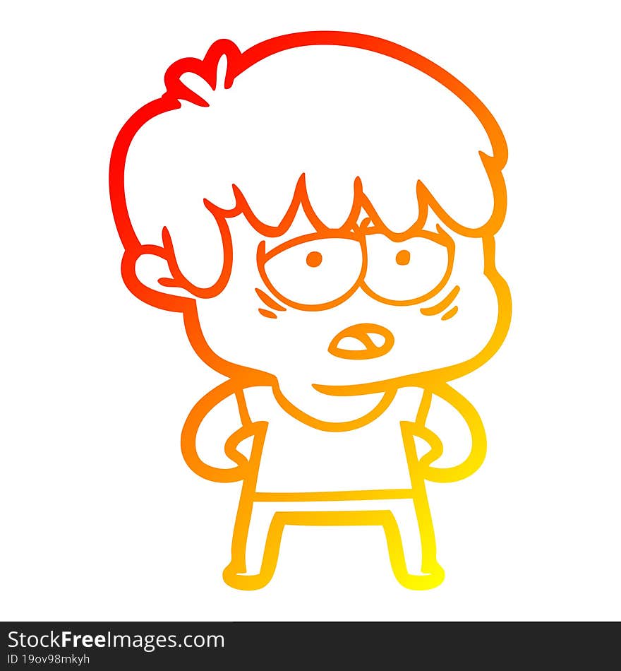 warm gradient line drawing cartoon exhausted boy