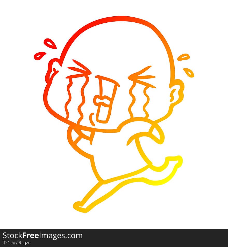 Warm Gradient Line Drawing Cartoon Crying Bald Man