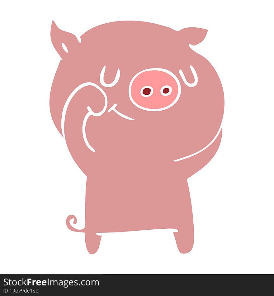 happy flat color style cartoon pig