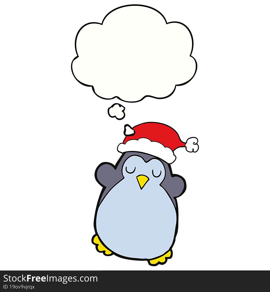 cute christmas penguin and thought bubble