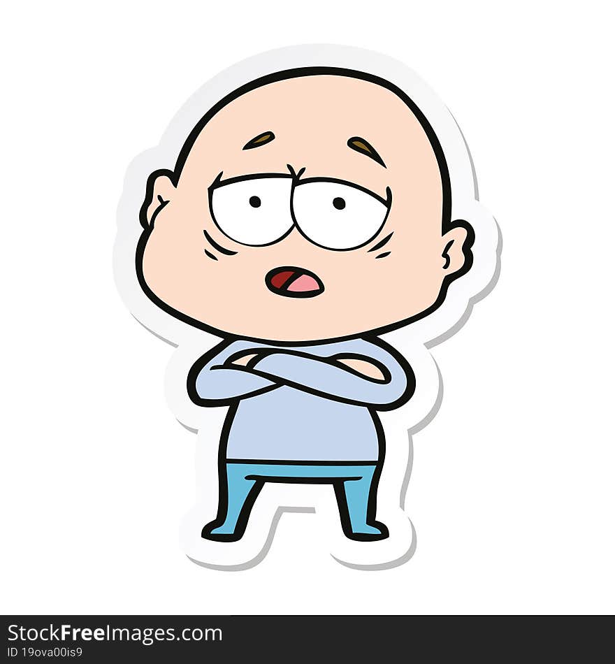 sticker of a cartoon tired bald man