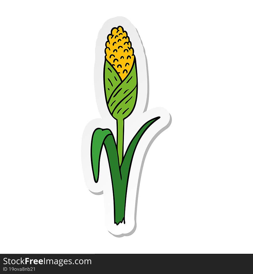 Sticker Cartoon Doodle Of Fresh Corn On The Cob