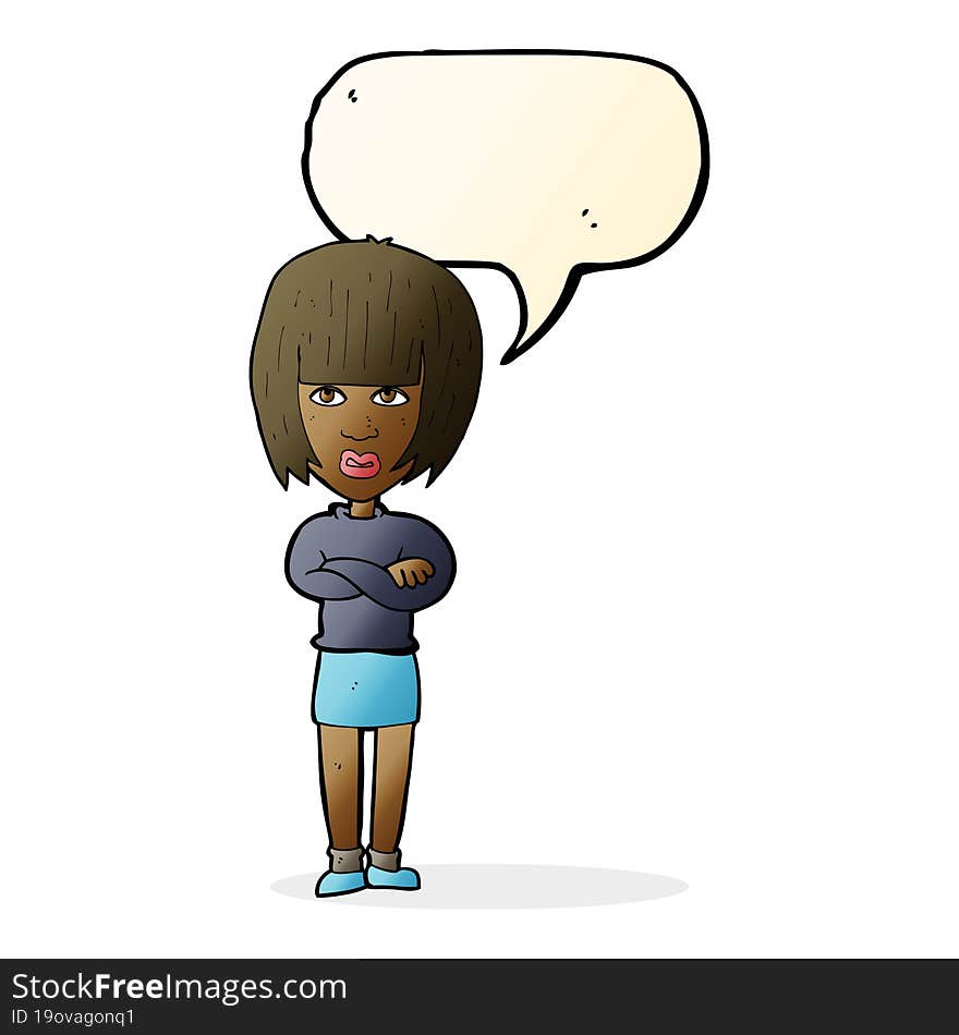 cartoon annoyed woman with speech bubble