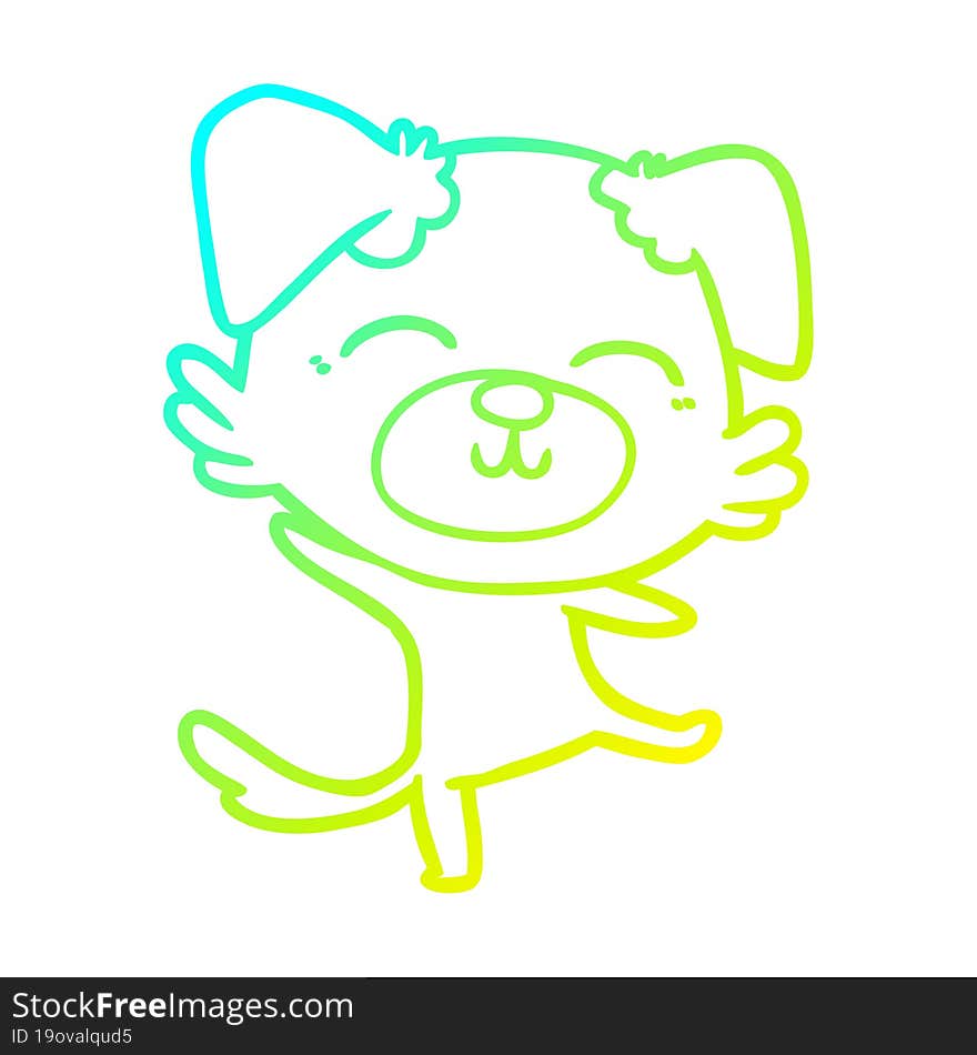 cold gradient line drawing cartoon dog doing a happy dance