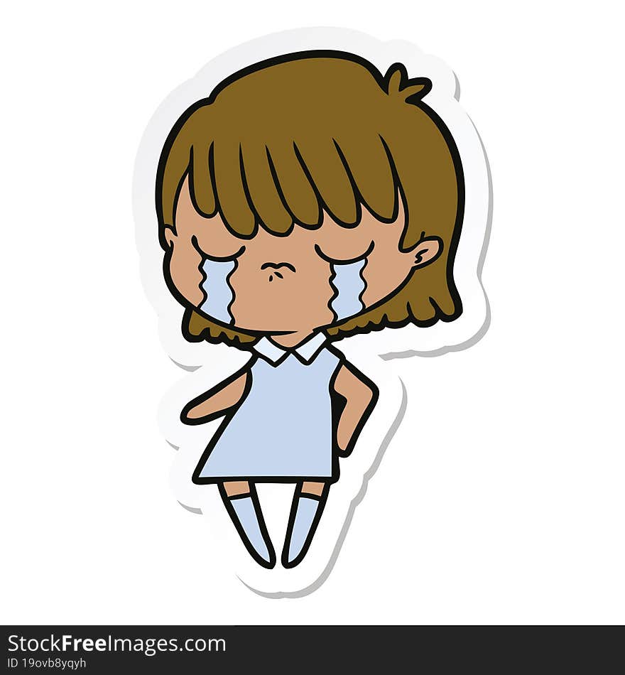 Sticker Of A Cartoon Woman Crying