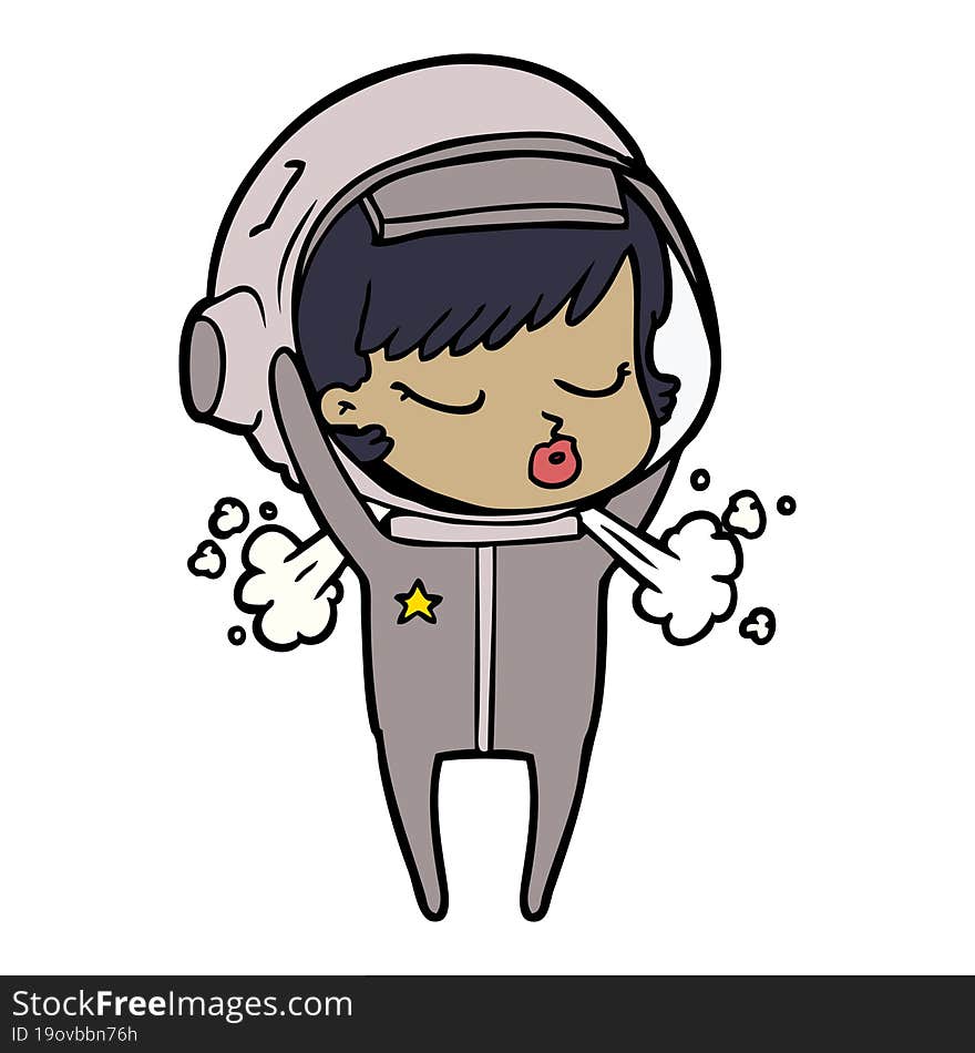 cartoon pretty astronaut girl taking off helmet. cartoon pretty astronaut girl taking off helmet