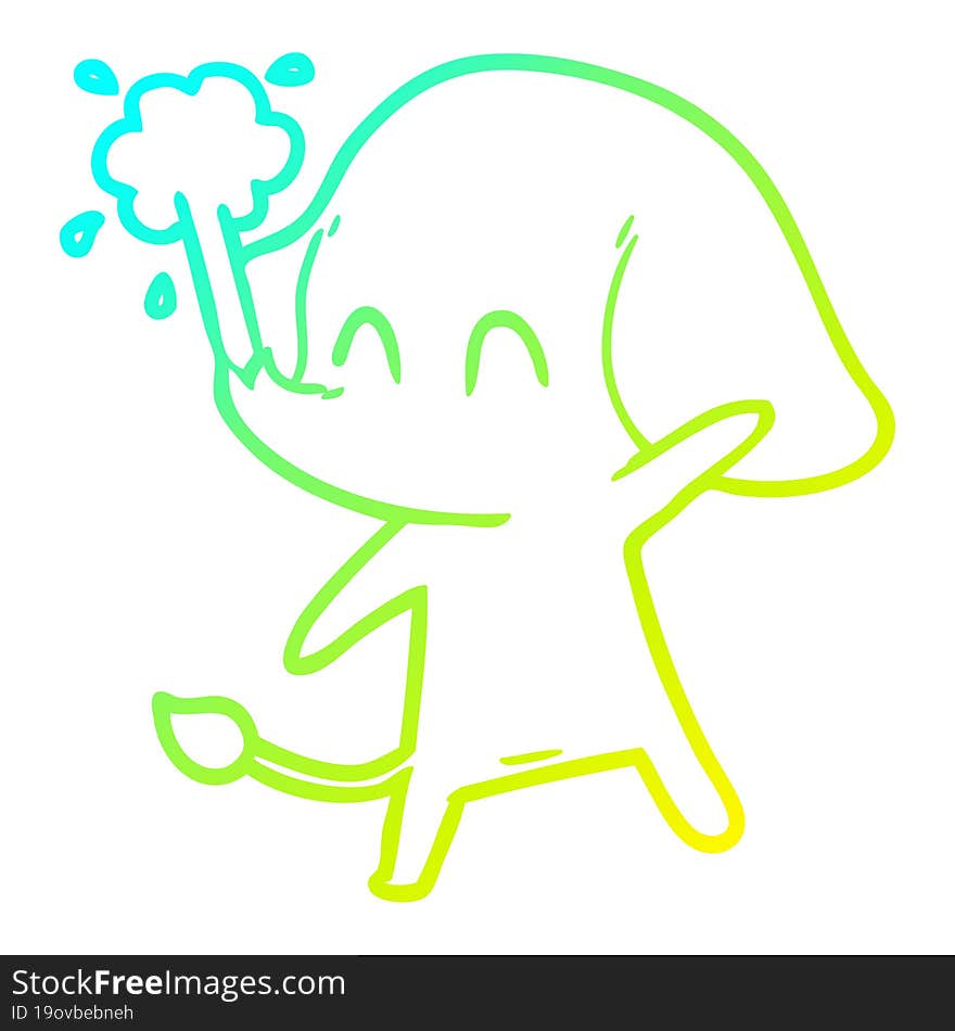 cold gradient line drawing cute cartoon elephant spouting water