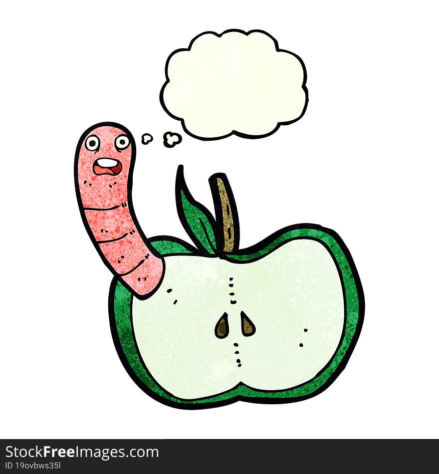 Cartoon Apple With Worm With Thought Bubble