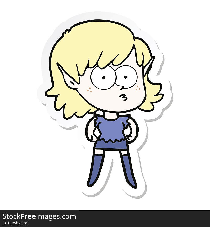 Sticker Of A Cartoon Elf Girl Staring