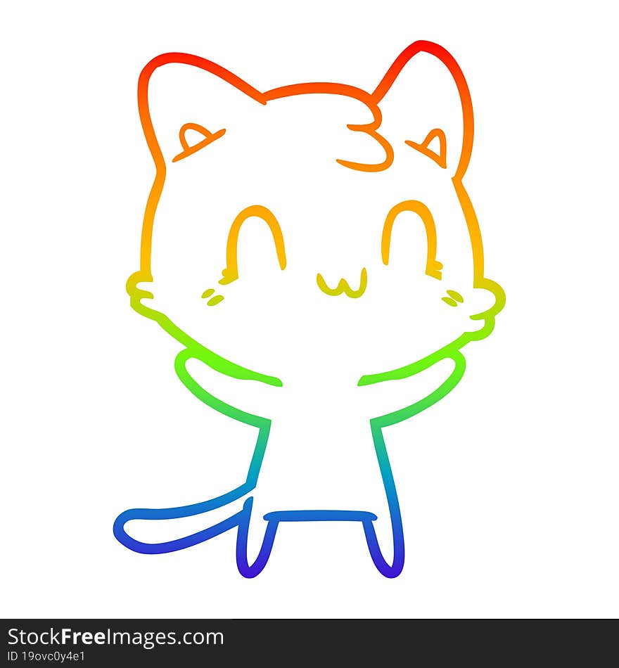 rainbow gradient line drawing of a cartoon happy cat