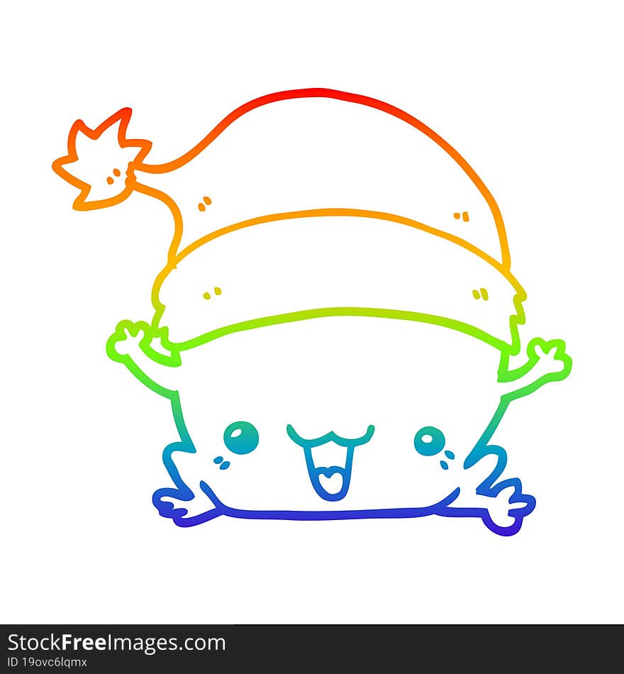 rainbow gradient line drawing of a cute cartoon christmas frog