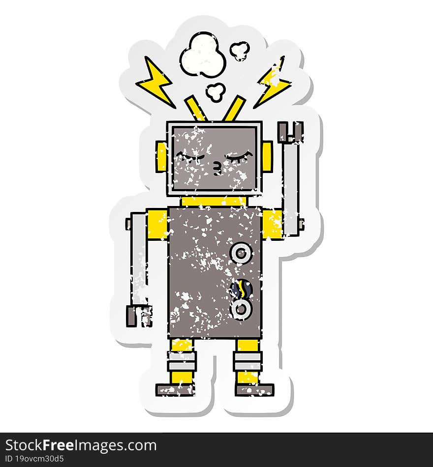 distressed sticker of a cute cartoon robot