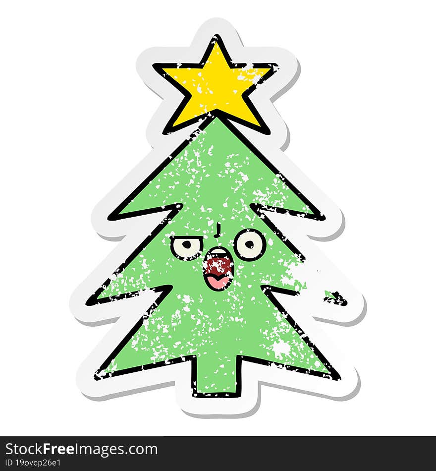 Distressed Sticker Of A Cute Cartoon Christmas Tree