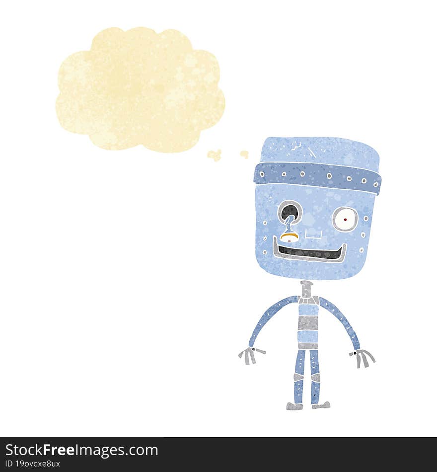 Cartoon Funny Robot With Thought Bubble