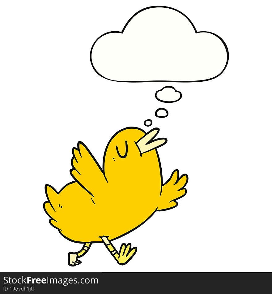 cartoon happy bird with thought bubble. cartoon happy bird with thought bubble