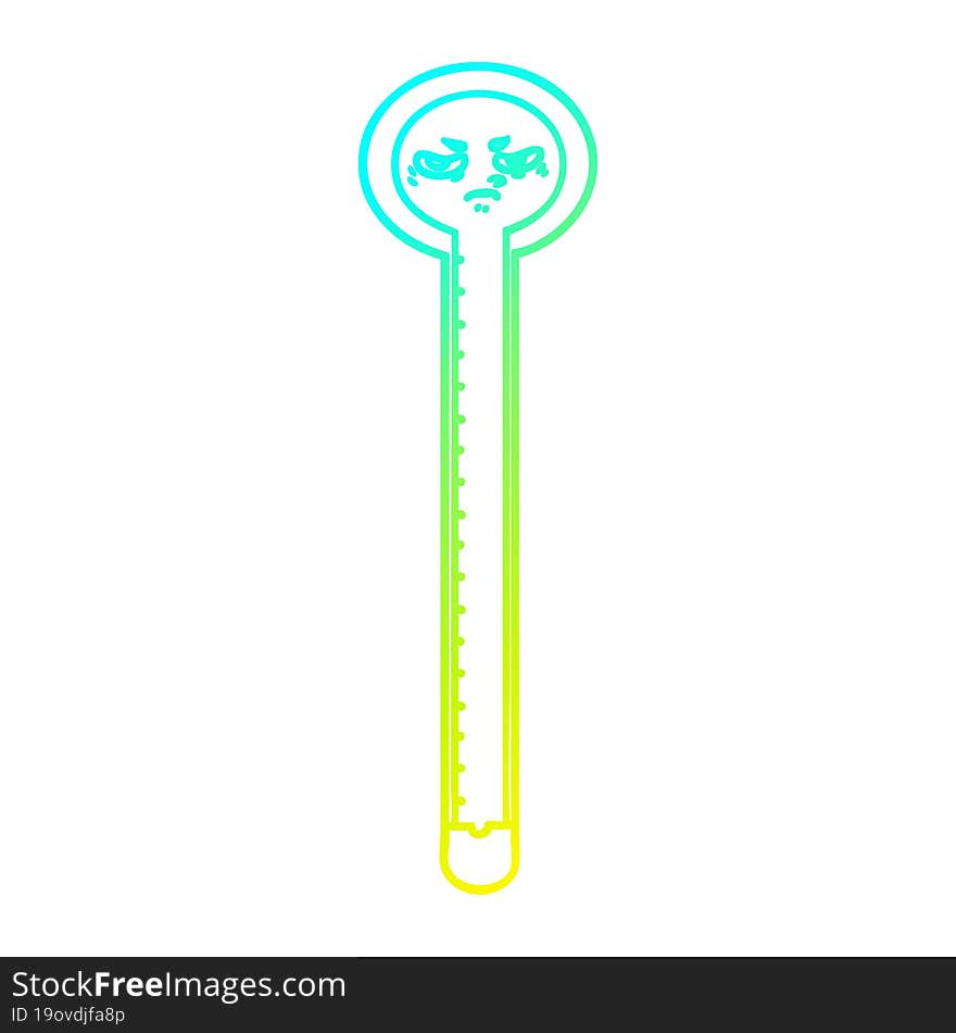 cold gradient line drawing cartoon thermometer