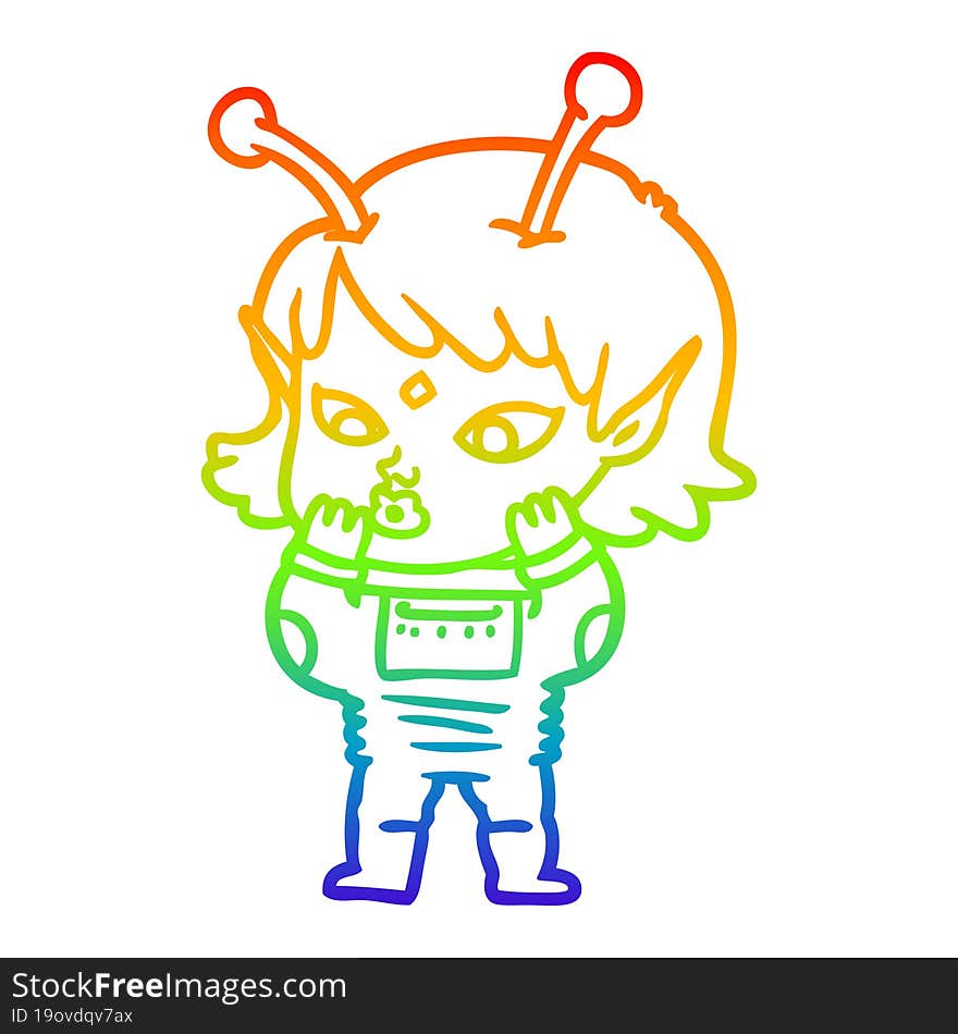 rainbow gradient line drawing pretty cartoon nervous alien girl