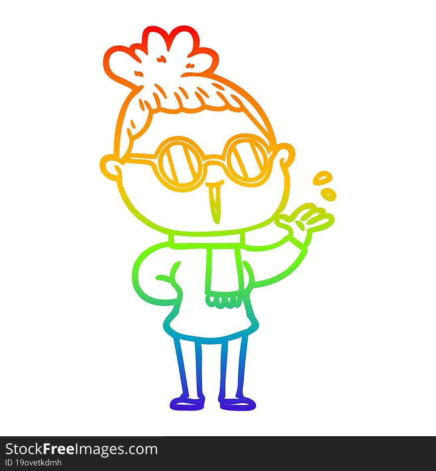 rainbow gradient line drawing cartoon woman wearing spectacles