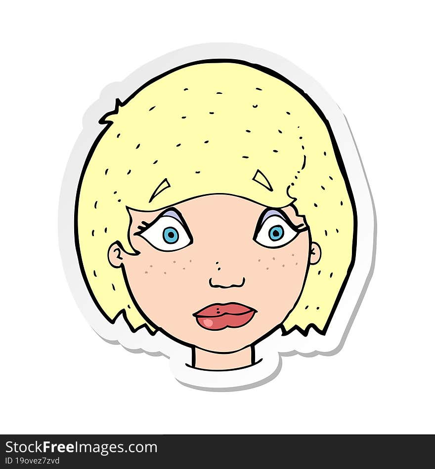 sticker of a cartoon worried female face