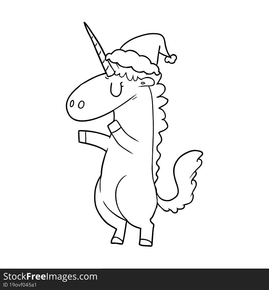 Line Drawing Of A Unicorn Wearing Santa Hat