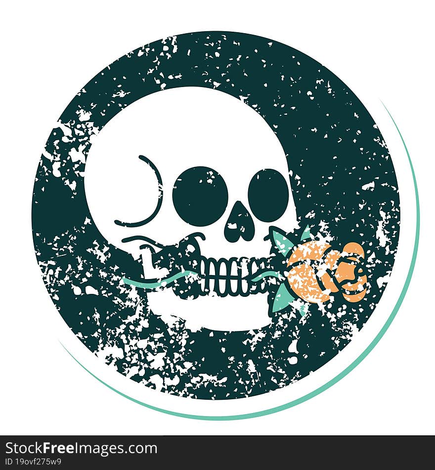 distressed sticker tattoo style icon of a skull