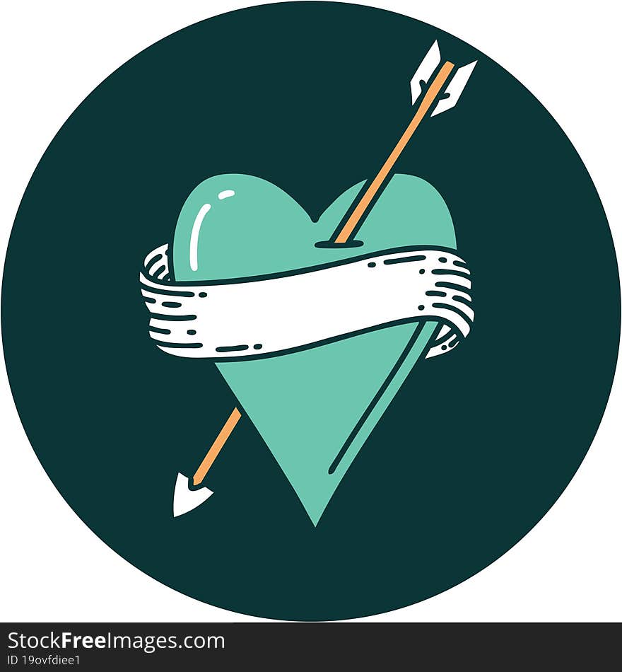 tattoo style icon of an arrow heart and banner