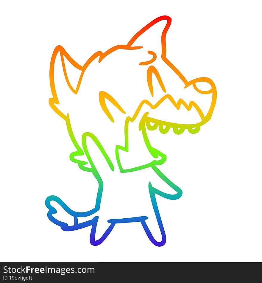 rainbow gradient line drawing of a laughing fox cartoon