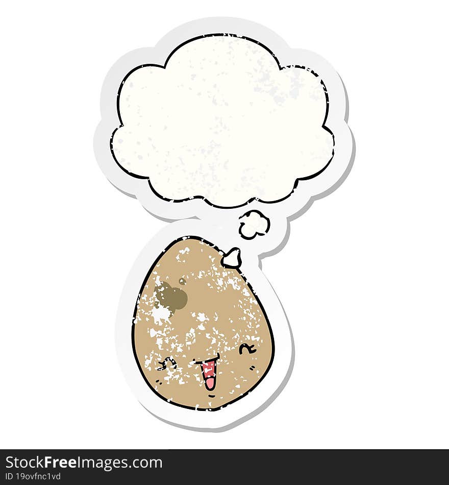 cartoon egg and thought bubble as a distressed worn sticker