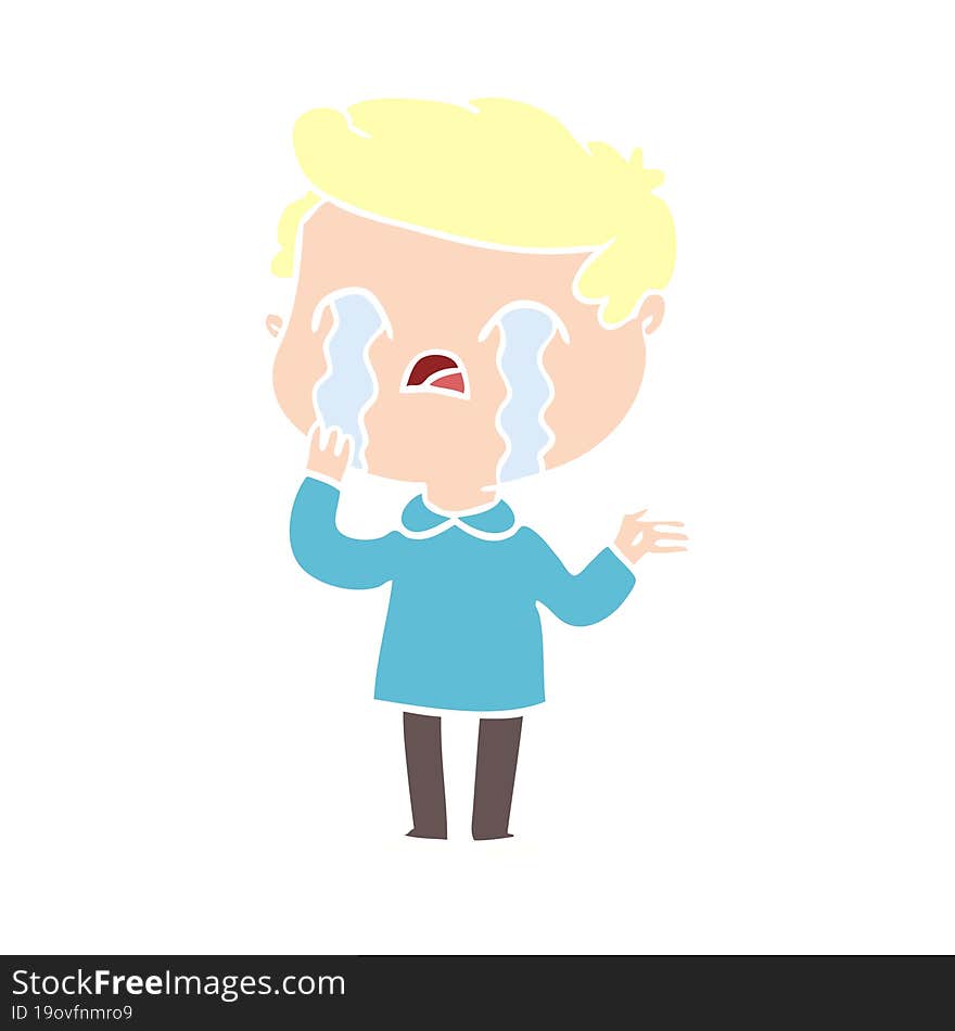 Flat Color Style Cartoon Man Crying