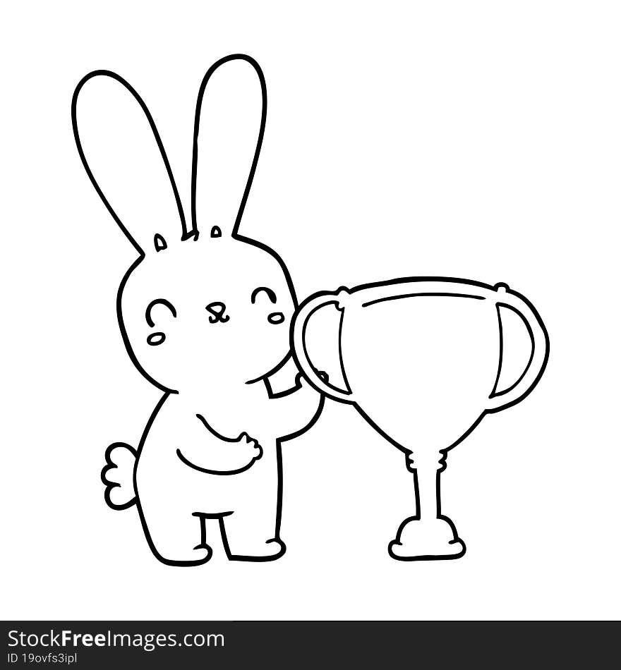 cute cartoon rabbit with sports trophy cup