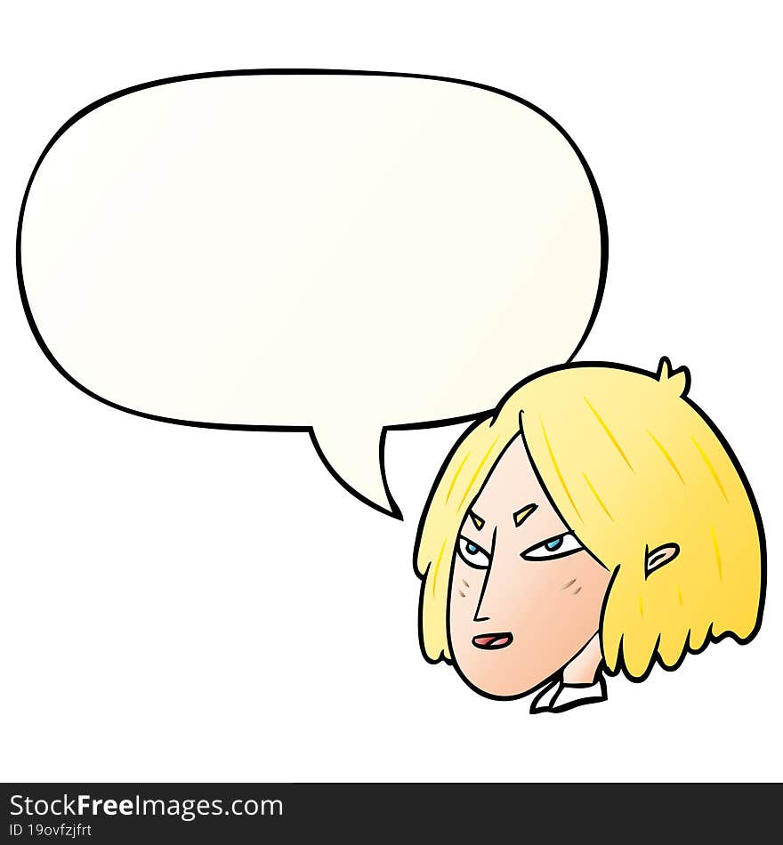 cartoon woman and speech bubble in smooth gradient style