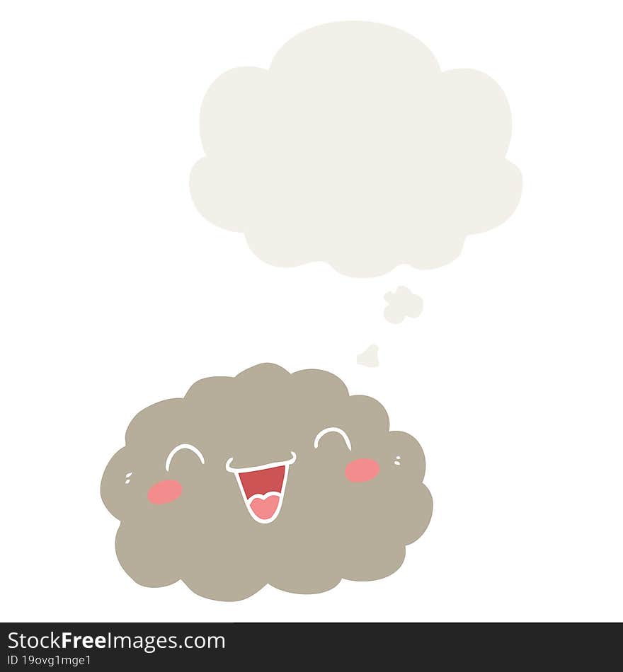 happy cartoon cloud and thought bubble in retro style