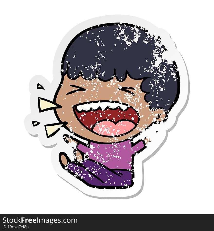 Distressed Sticker Of A Cartoon Laughing Man