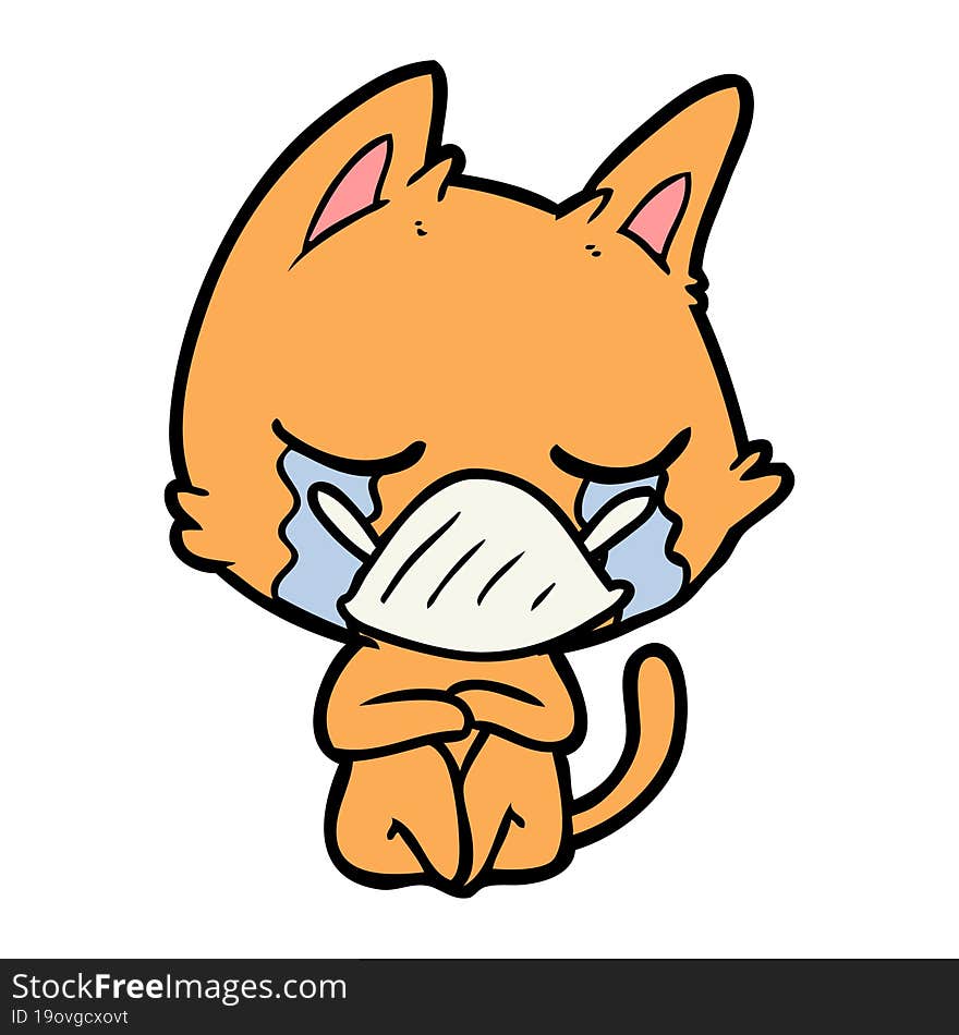 crying cartoon cat sitting. crying cartoon cat sitting