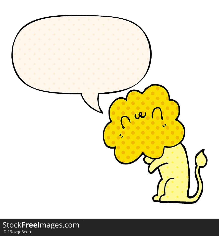 Cartoon Lion And Speech Bubble In Comic Book Style