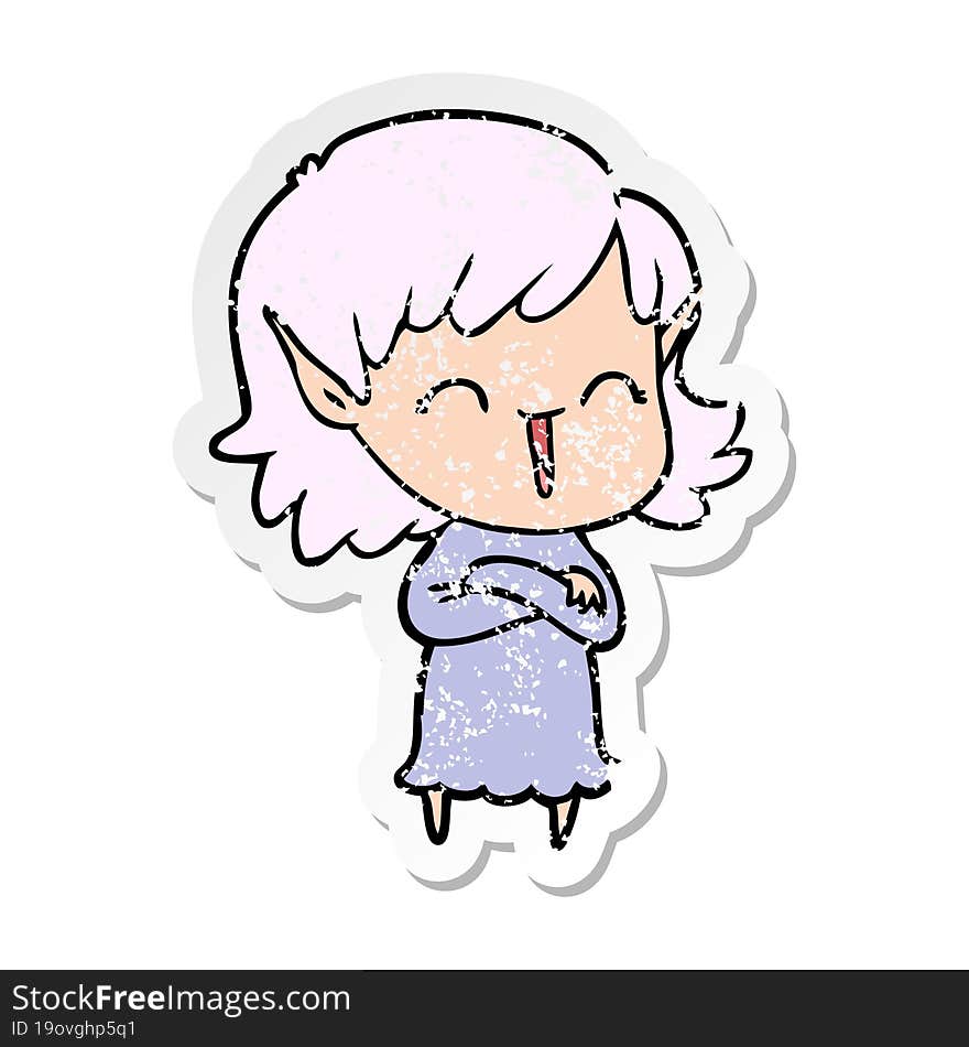 Distressed Sticker Of A Cartoon Elf Girl