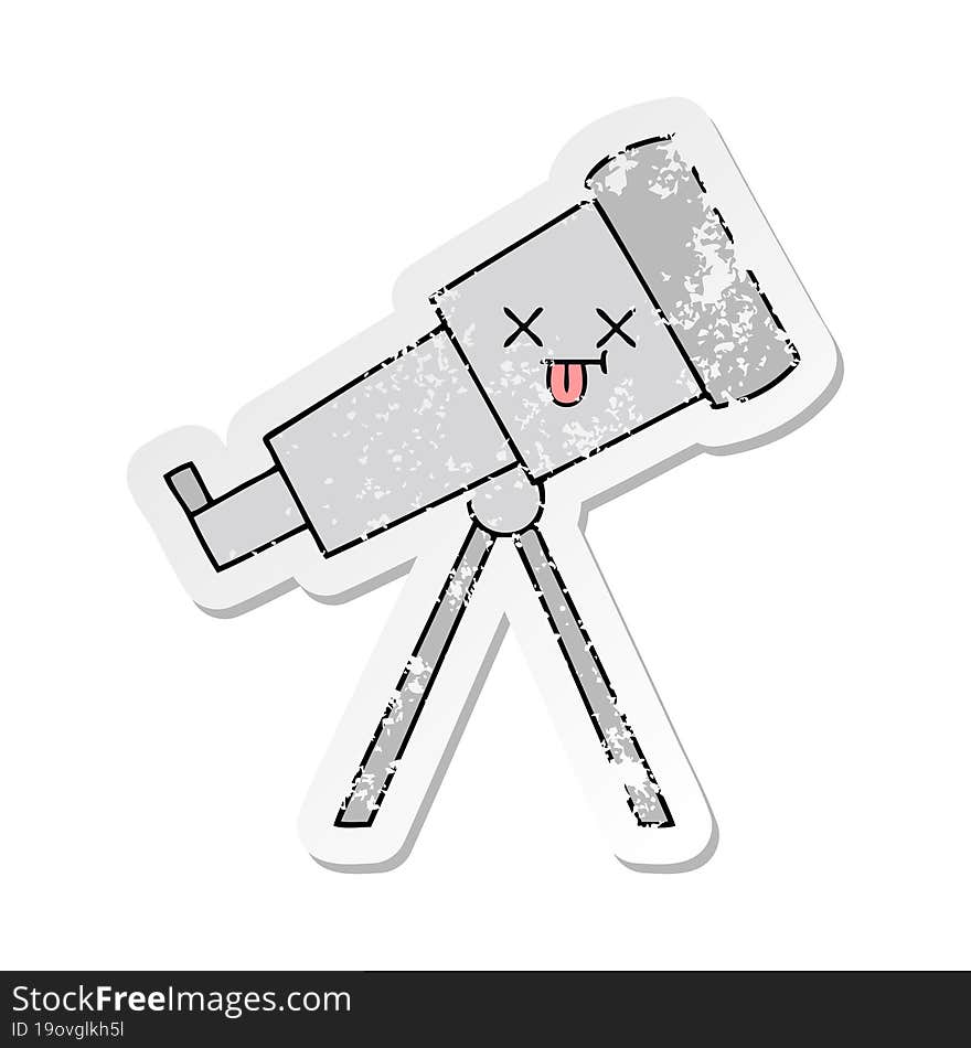 distressed sticker of a cute cartoon telescope