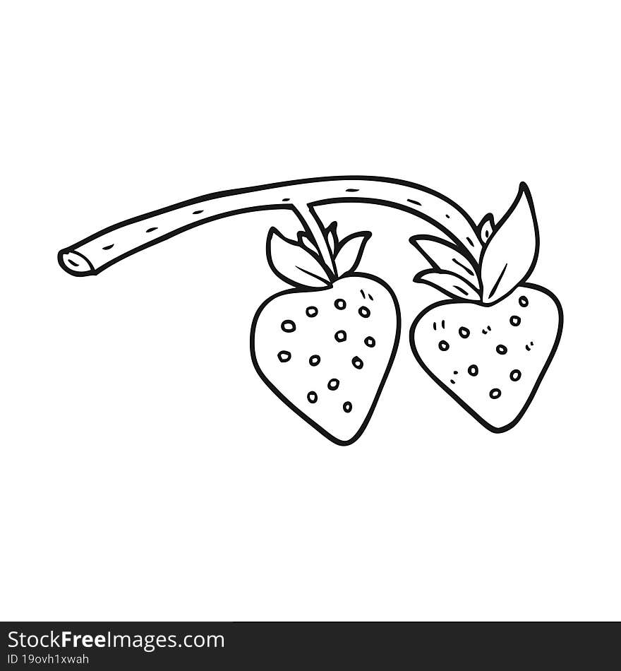 freehand drawn black and white cartoon strawberries