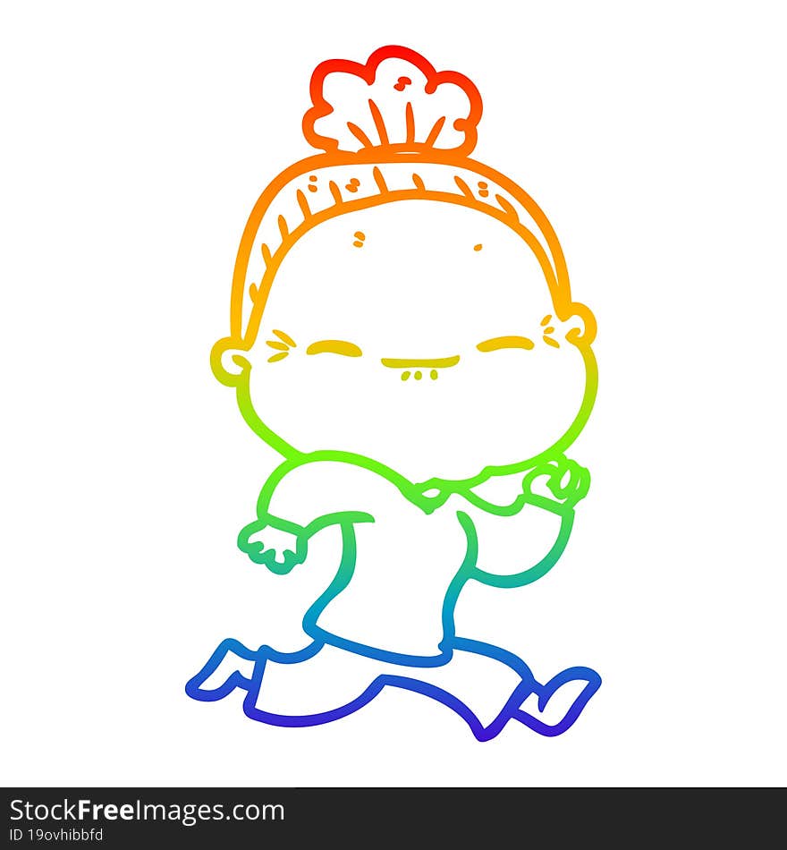 rainbow gradient line drawing cartoon peaceful old woman