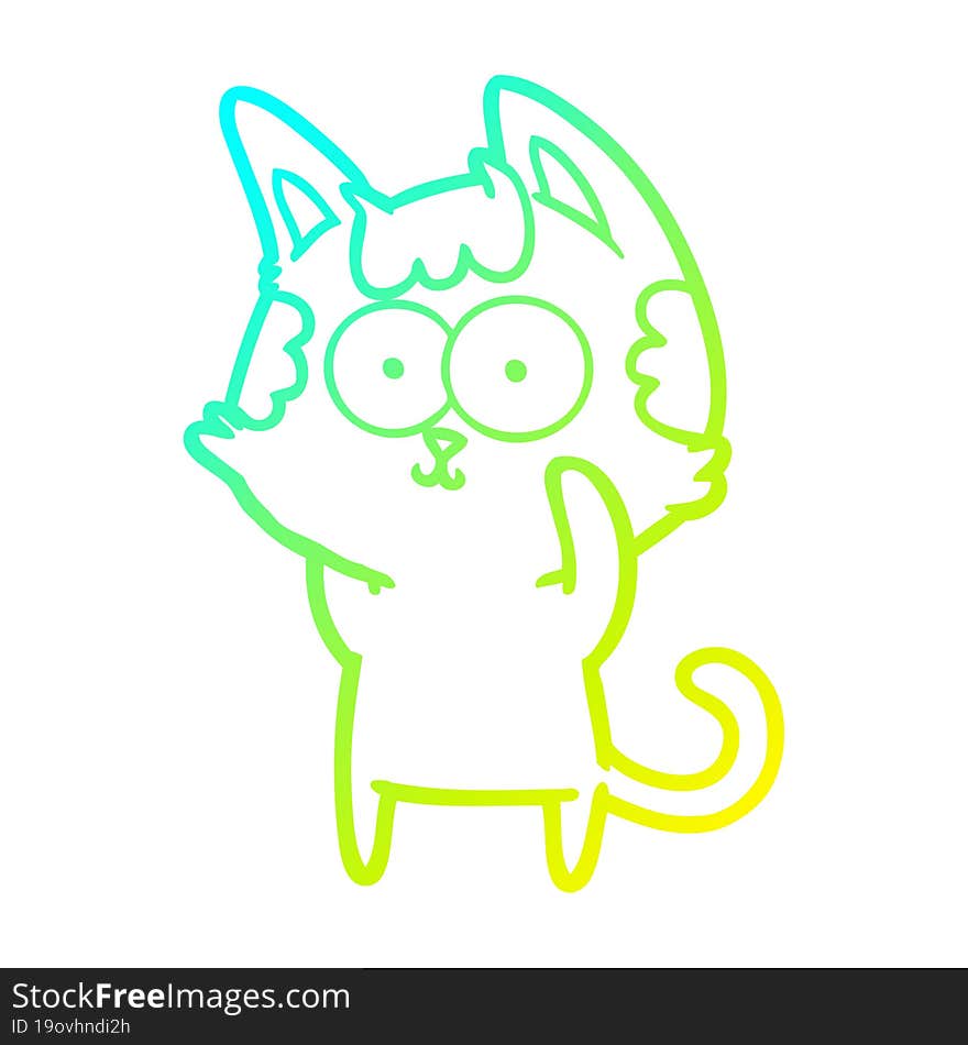 Cold Gradient Line Drawing Happy Cartoon Cat