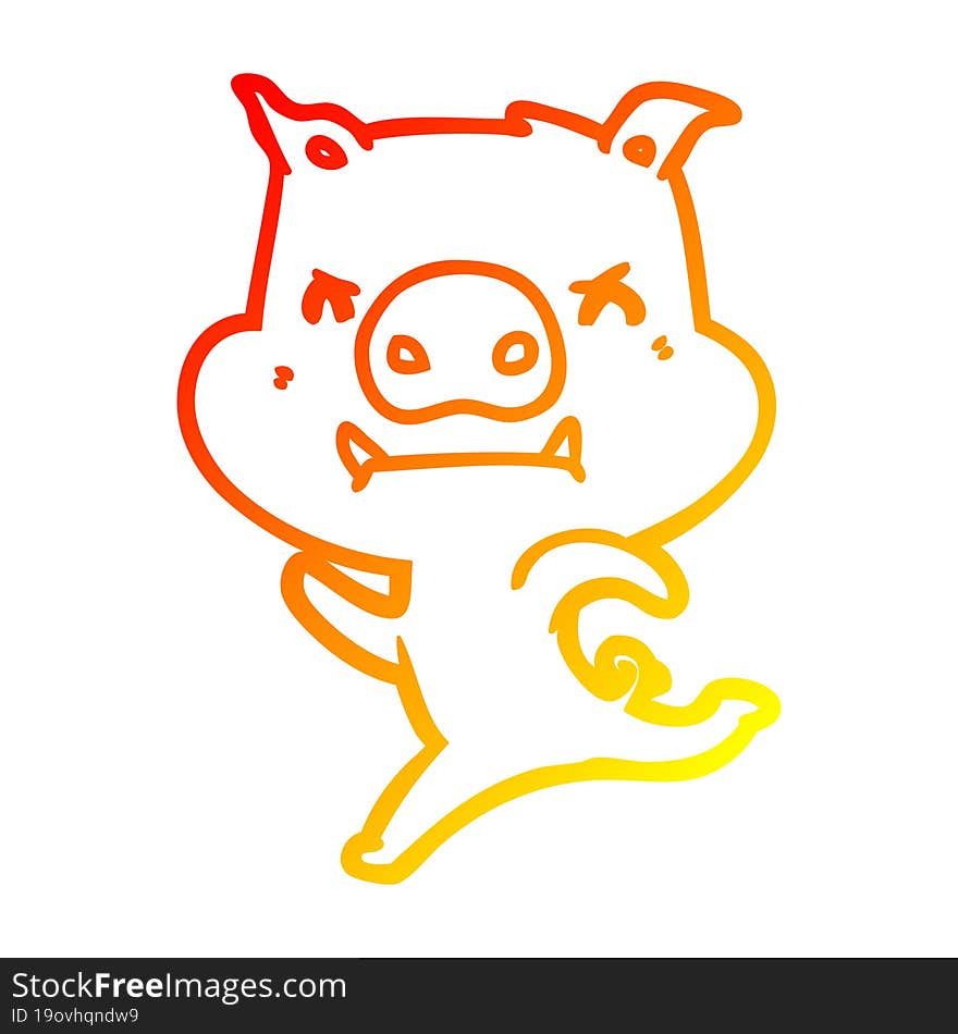 warm gradient line drawing angry cartoon pig charging