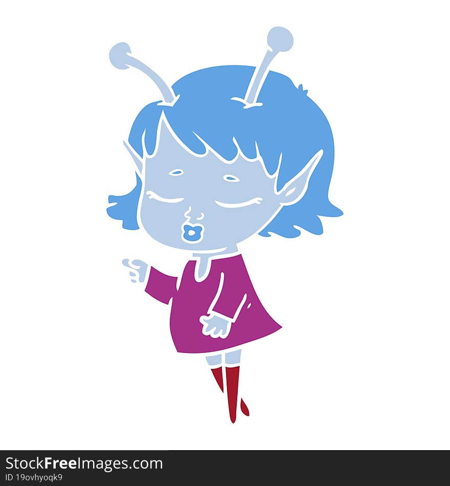 cute alien girl flat color style cartoon