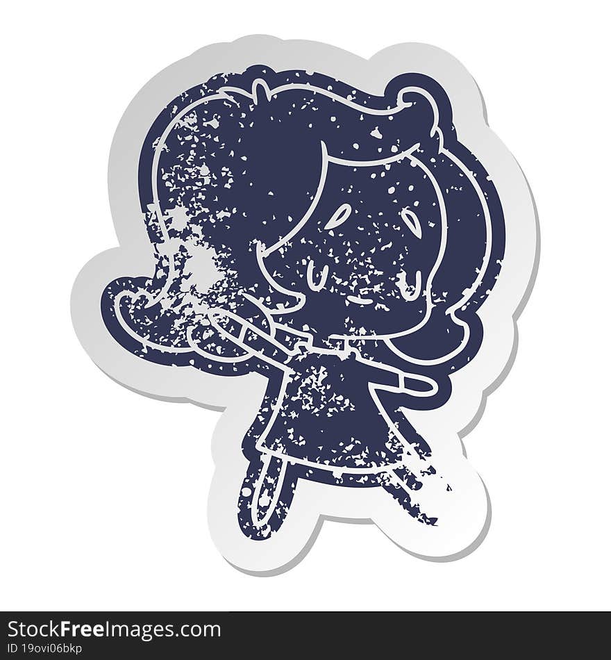 distressed old sticker of a cute kawaii girl