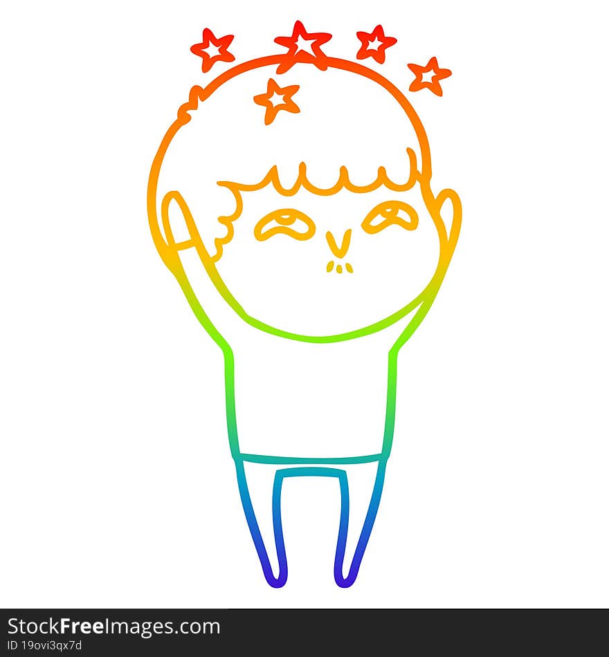 rainbow gradient line drawing of a cartoon amazed boy